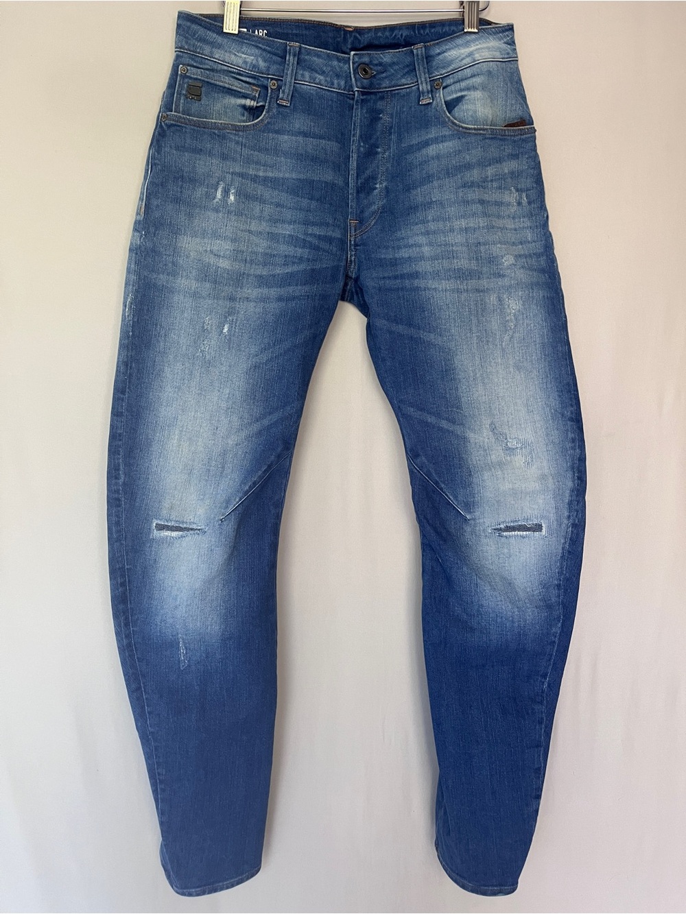 G-Star RAW Arc 3D Slim Jeans 30x30 Blue Button Fly Distressed Wash